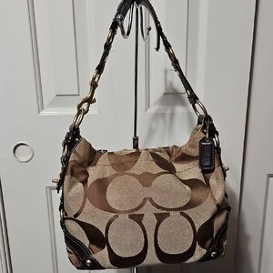 Coach EUC Y2K Carly Tan and Brown Signature Shoulder Bag